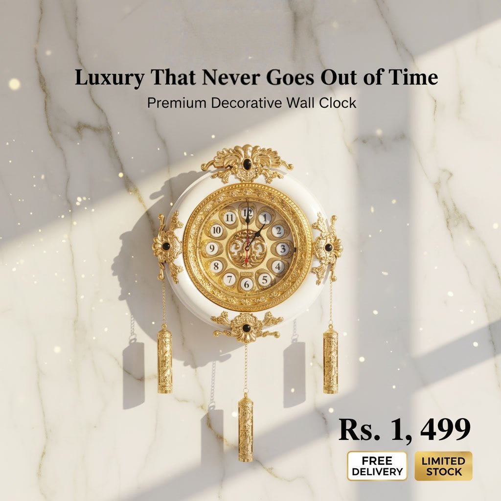 Luxury 3D Royal Wall Clock - Gold & White Decorative Clock